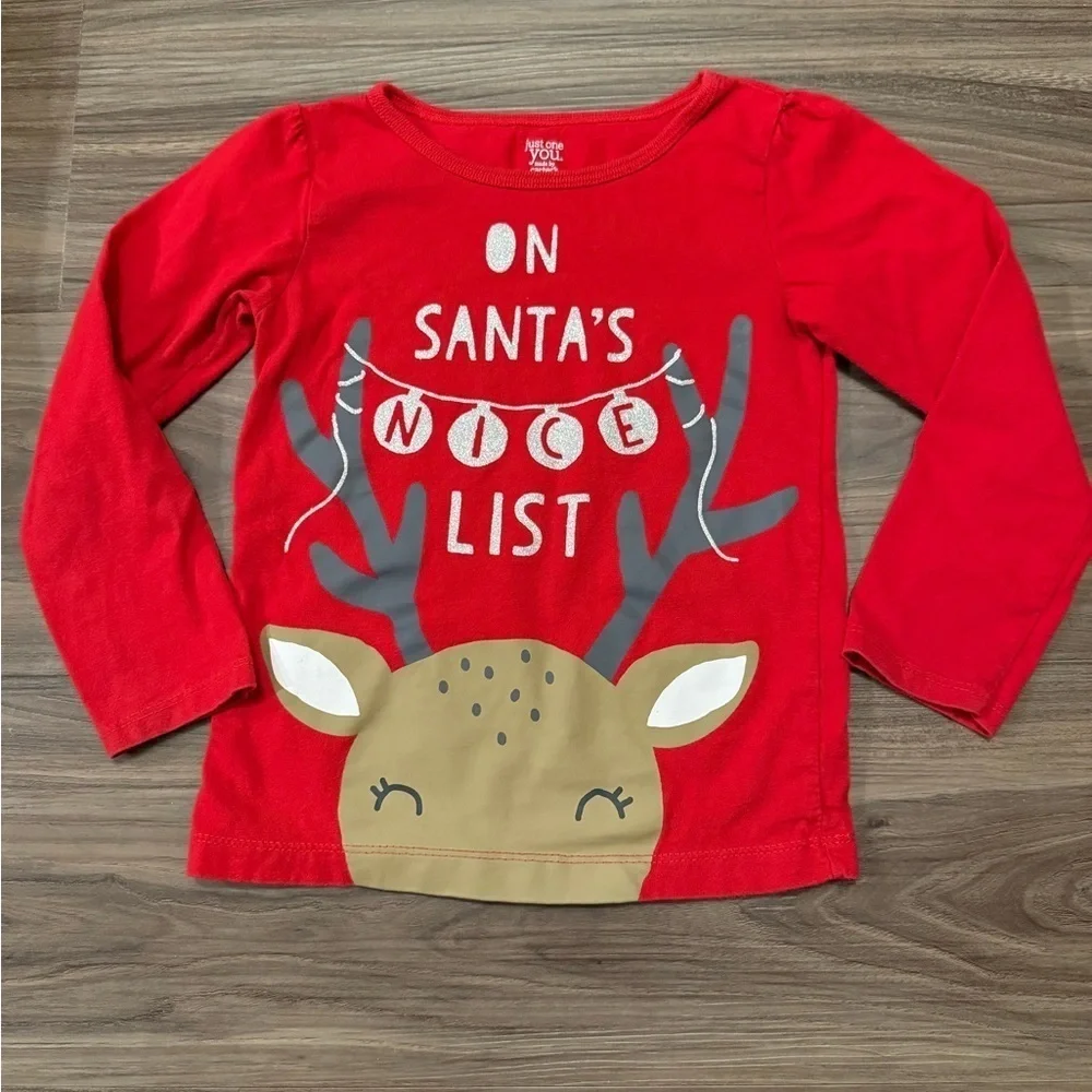 Carter's Red Long Sleeve Tee with Reindeer Design size 4T